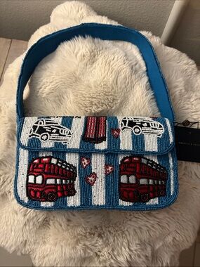 Beaded Mini Shoulder Bag in Teal and Red - Designer Style